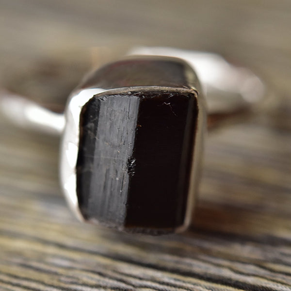 Wide Black Tourmaline Ring in Oxidized Silver | Shaya Durbin